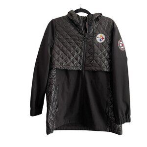 Tommy Hilfiger NFL Women L Full Zip Hooded Pittsburgh Steelers Quilted Jacket